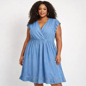 Ann Taylor Loft Dress Denim Blue Dress V Neck